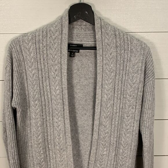 Tahari Longline grey open front cardigan 2-ply cashmere Womans size small - Picture 2 of 8